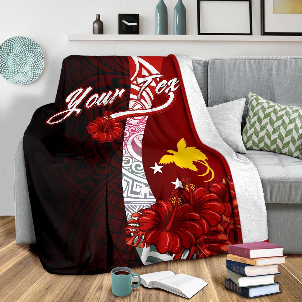 Papua New Guinea Polynesian Custom Personalised Premium Blanket - Coat Of Arm With Hibiscus - Polynesian Pride