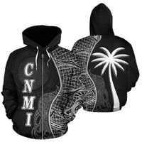 Northern Mariana Islands Polynesian Zip up Hoodie Coconut Tree Black Unisex Black - Polynesian Pride