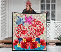 Hawaii Turtle Couple Hibiscus Valentine Pattern Premium Quilt - Romance Style - AH - Polynesian Pride