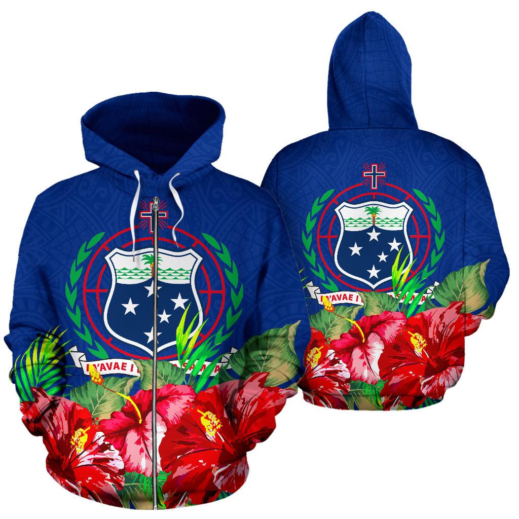 Samoa Polynesian Zip Hoodie Flag Hibiscus Unisex Blue - Polynesian Pride