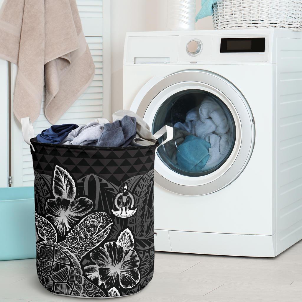 Vanuatu Laundry Basket - Polynesian Turtle Hibiscus Black - Polynesian Pride