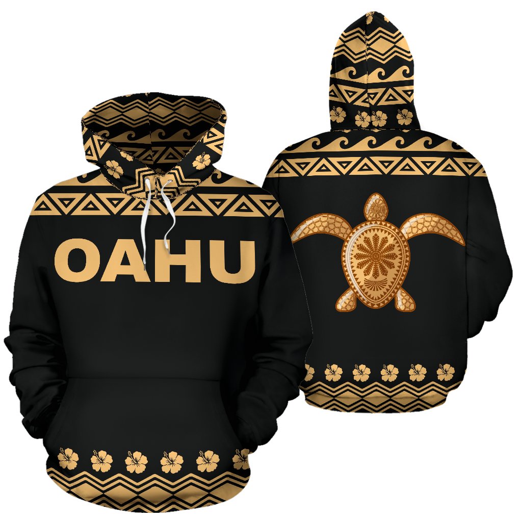 Oahu All Over Hoodie Polynesian Turtle Hoodie Unisex Black - Polynesian Pride