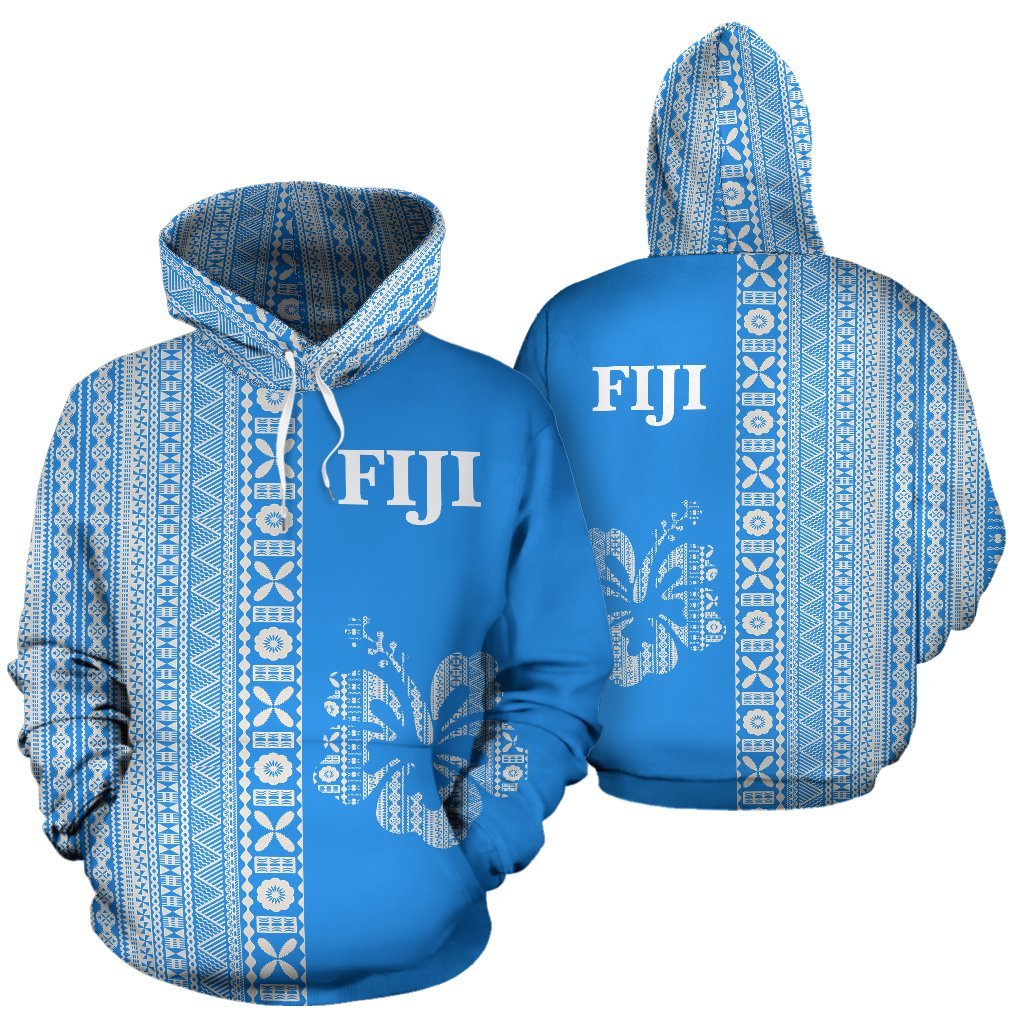 Fiji Hoodie Fiji Hibiscus Tapa Half New Style Unisex Blue - Polynesian Pride