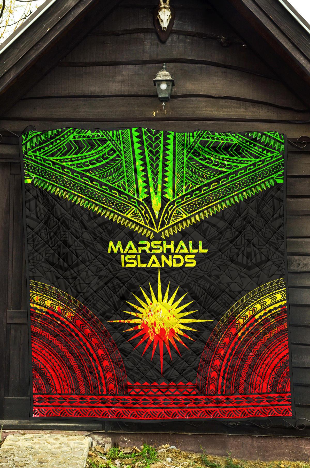 Marshall Islands Premium Quilt - Marshall Islands Flag Polynesian Chief Reggae Version - Polynesian Pride