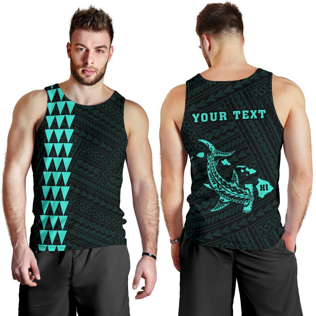 Hawaii Kakau Polynesian Hammerhead Shark Personalized Men's Tank Top - Turquoise Turquoise - Polynesian Pride