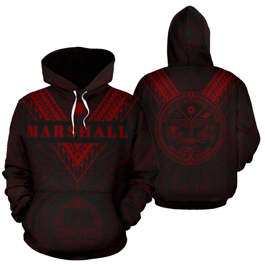 Marshall Islands All Over Hoodie Red Sailor Style Unisex Red and Black - Polynesian Pride