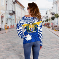 Nauru Rugby Off Shoulder Sweater Symbol Star Polynesian - Polynesian Pride