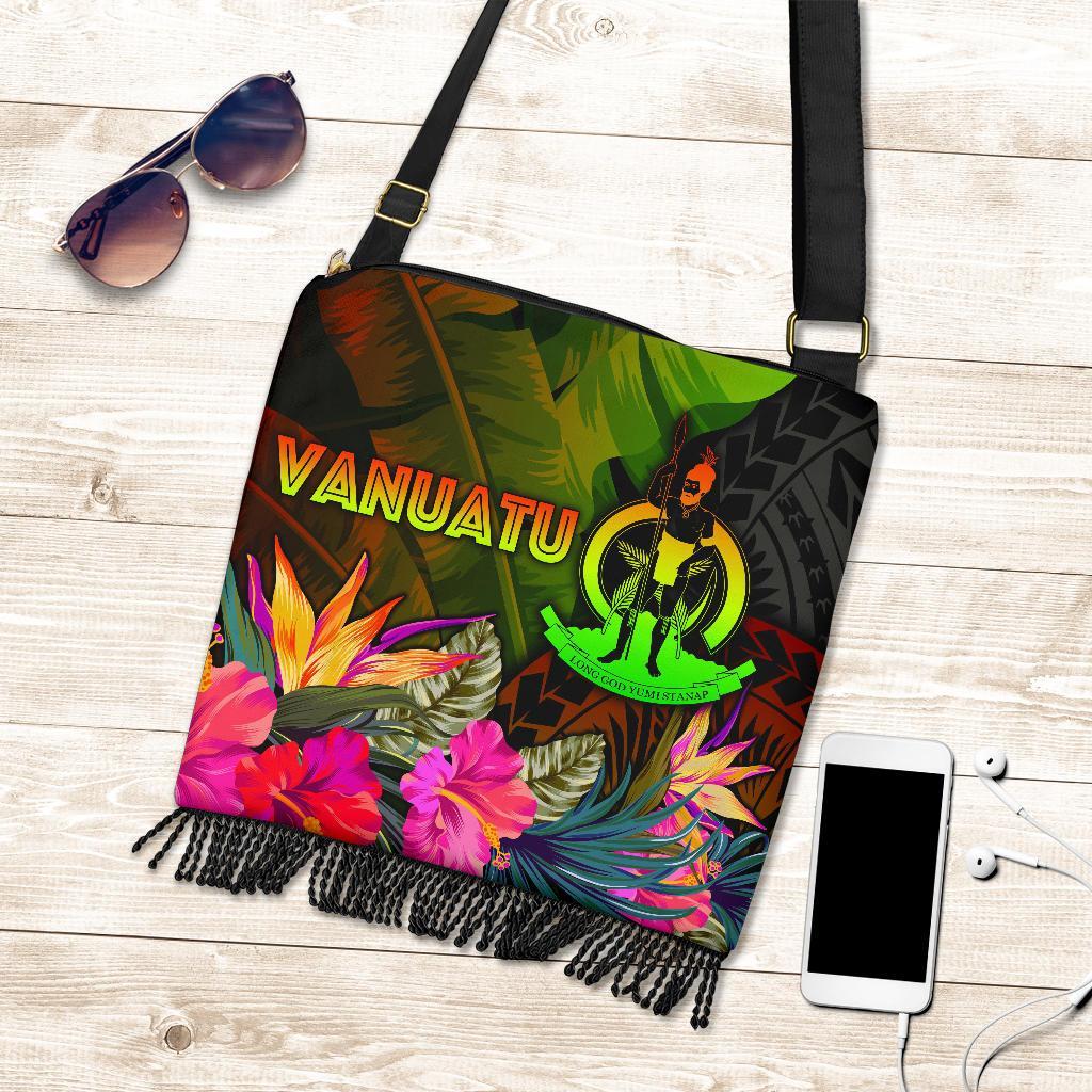 Vanuatu Polynesian Crossbody Boho Handbag - Hibiscus and Banana Leaves One Style One Size Reggae - Polynesian Pride