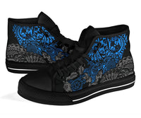 Tonga Polynesian High Top Shoes - Blue Turtle Flowing - Polynesian Pride
