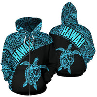Hawaii Zip up Hoodie Hawaii Turtle Mermaid Polynesian Tattoo Blue Version Unisex Blue - Polynesian Pride