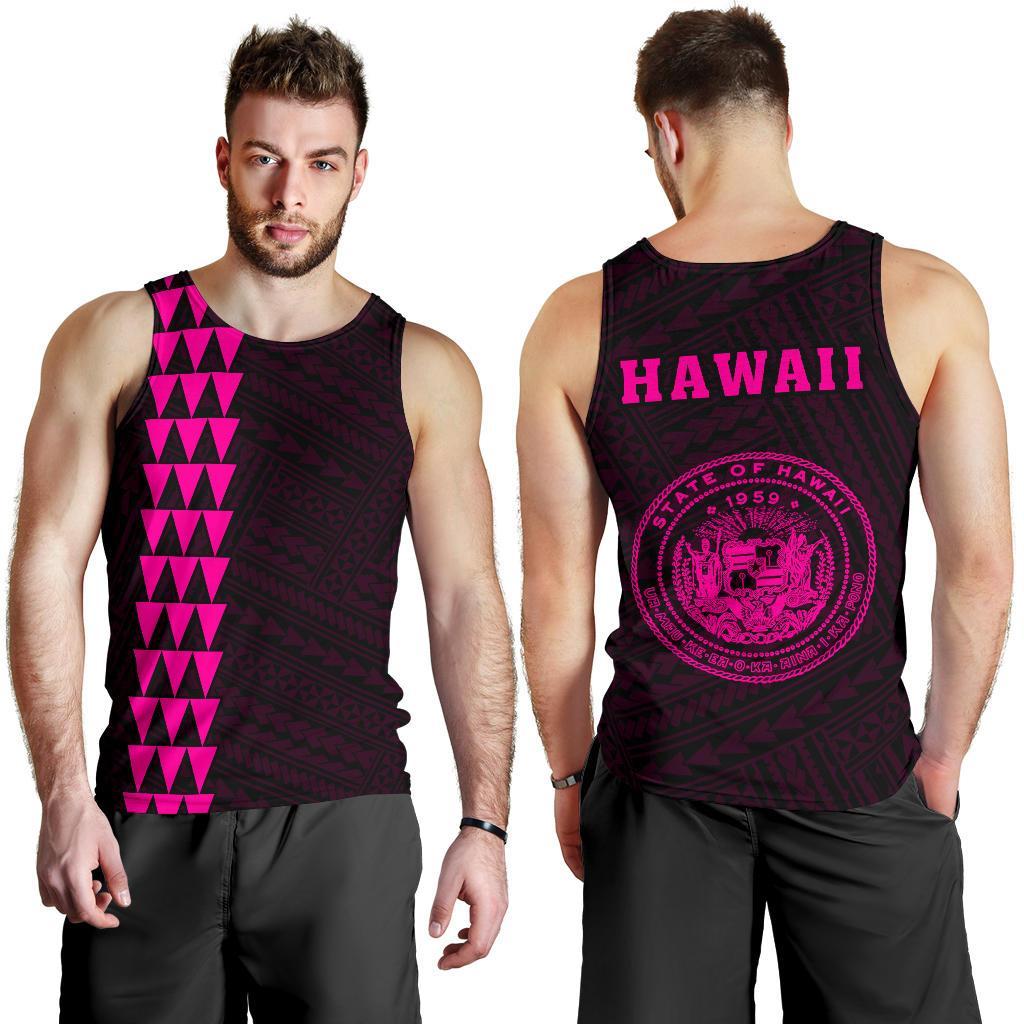 Hawaii Kakau Polynesian Coat Of Arms Men's Tank Top - Pink Pink - Polynesian Pride