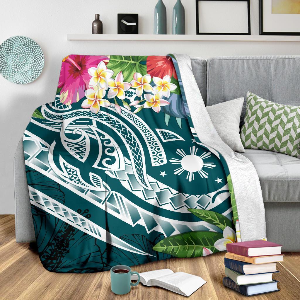 The Philippines Premium Blanket - Summer Plumeria (Turquoise) - Polynesian Pride