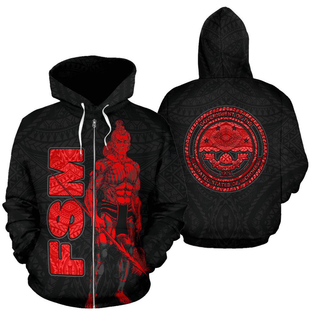 Federates States of Micronesia Zip up Hoodie Micronesian Warrior Red Unisex Red - Polynesian Pride