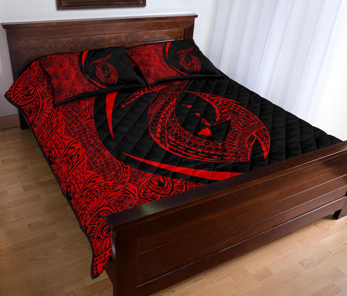 Hawaii Fish Hook Polynesian Quilt Bed Set - Circle Style Red - Polynesian Pride