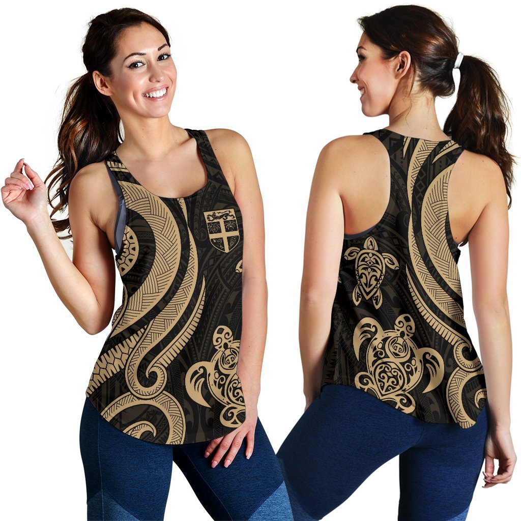 Fiji Polynesian Women Racerback Tank - Gold Tentacle Turtle Gold - Polynesian Pride