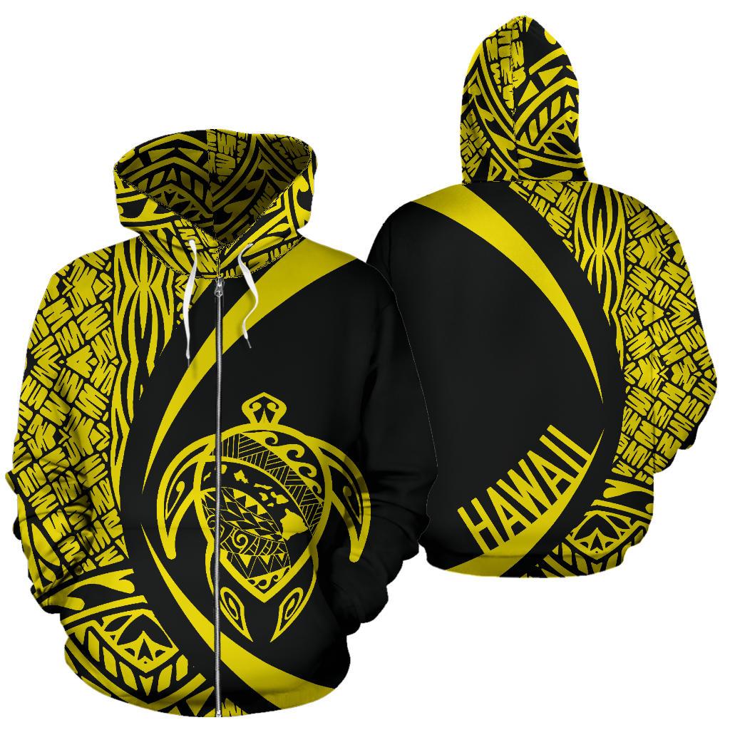 Polynesian Turtle Map of Hawaii Zip Hoodie Yellow Circle Style Unisex Yellow - Polynesian Pride