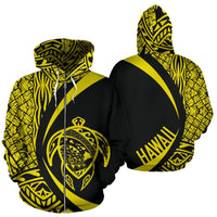 Polynesian Turtle Map of Hawaii Zip Hoodie Yellow Circle Style Unisex Yellow - Polynesian Pride