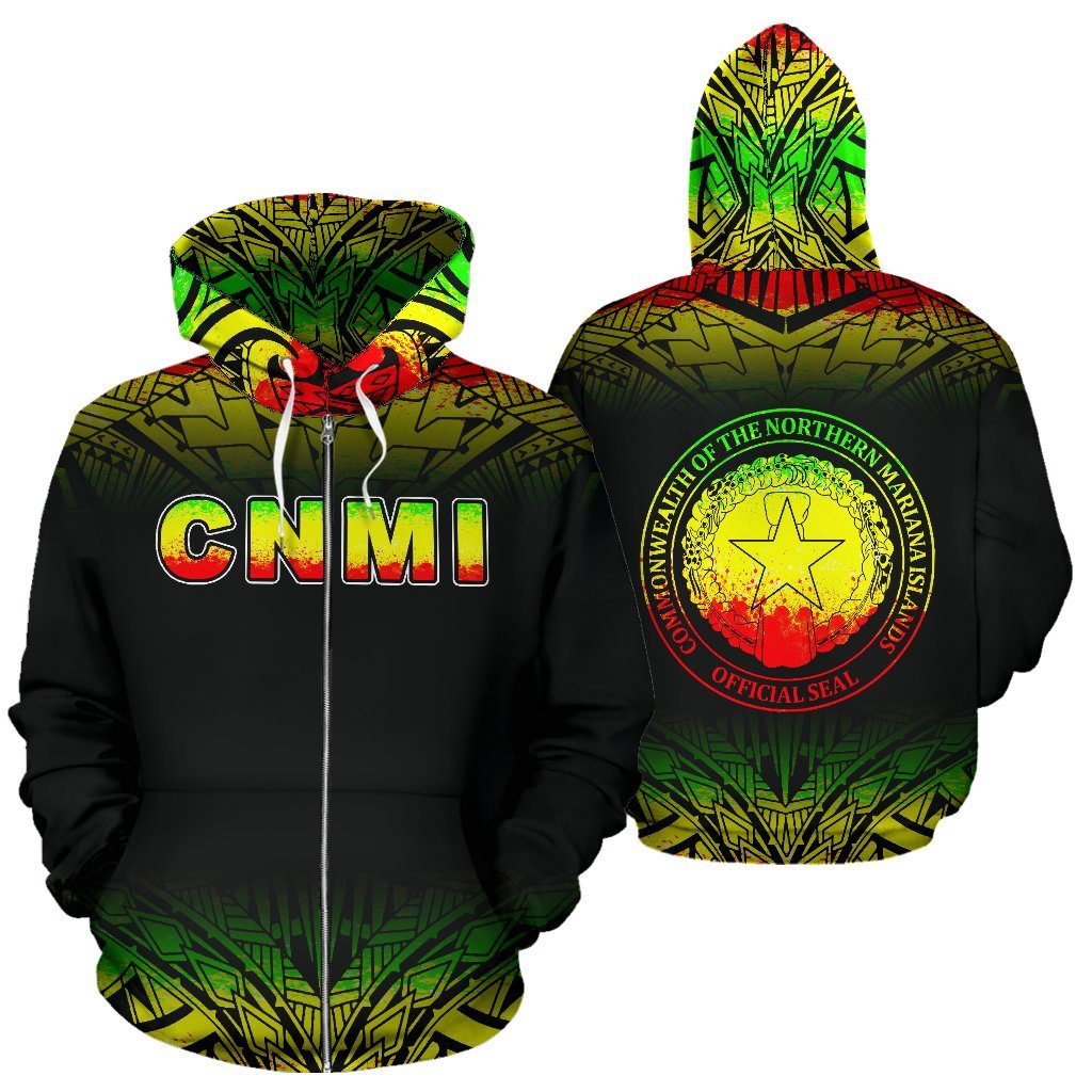 Northern Mariana Islands Polynesian All Over Zip up Hoodie Reggae Fog Version Unisex Reggae - Polynesian Pride