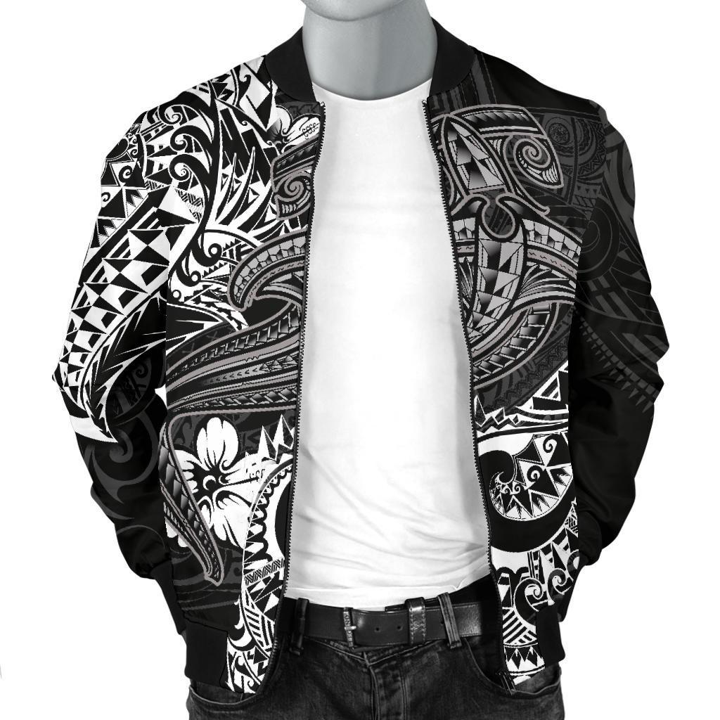 Polynesian Men's Bomber Jacket - White Shark Polynesian Tattoo - Polynesian Pride