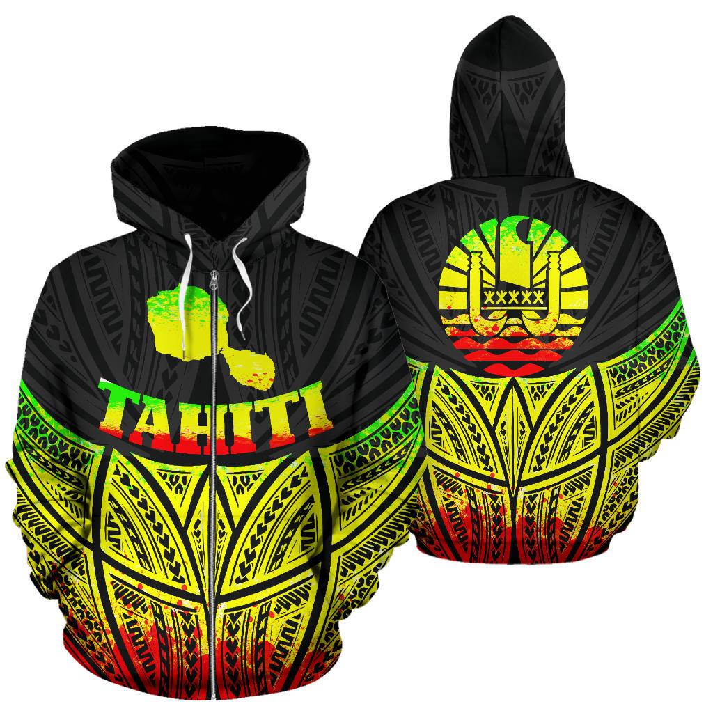 Tahiti Polynesian Zip up Hoodie Reggae Pride Map and Seal Unisex Reggae - Polynesian Pride