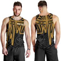 Hawaii Personalised Men's Tank Top - Kanaka Maoli With Polynesian Pattern In Heartbeat Style (Gold) - Polynesian Pride