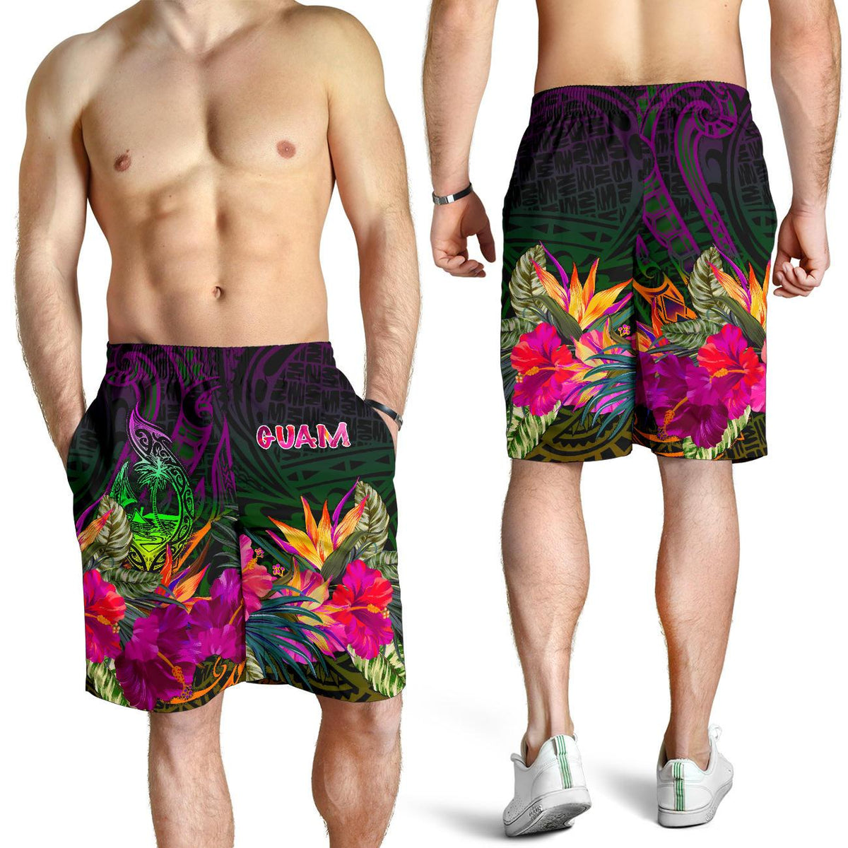 Guam Polynesian Men's Shorts - Summer Hibiscus - Polynesian Pride