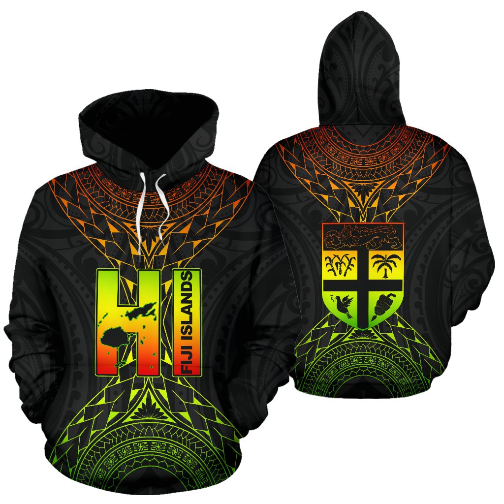 Fiji Map All Over Hoodie Polynesian Style Unisex Black - Polynesian Pride