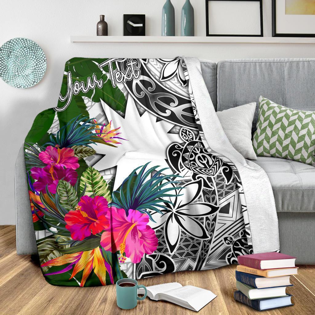 Nauru Custom Personalised Premium Blanket White - Turtle Plumeria Banana Leaf - Polynesian Pride