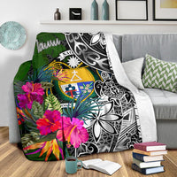 Nauru Premium Blanket - Turtle Plumeria Banana Leaf Crest - Polynesian Pride