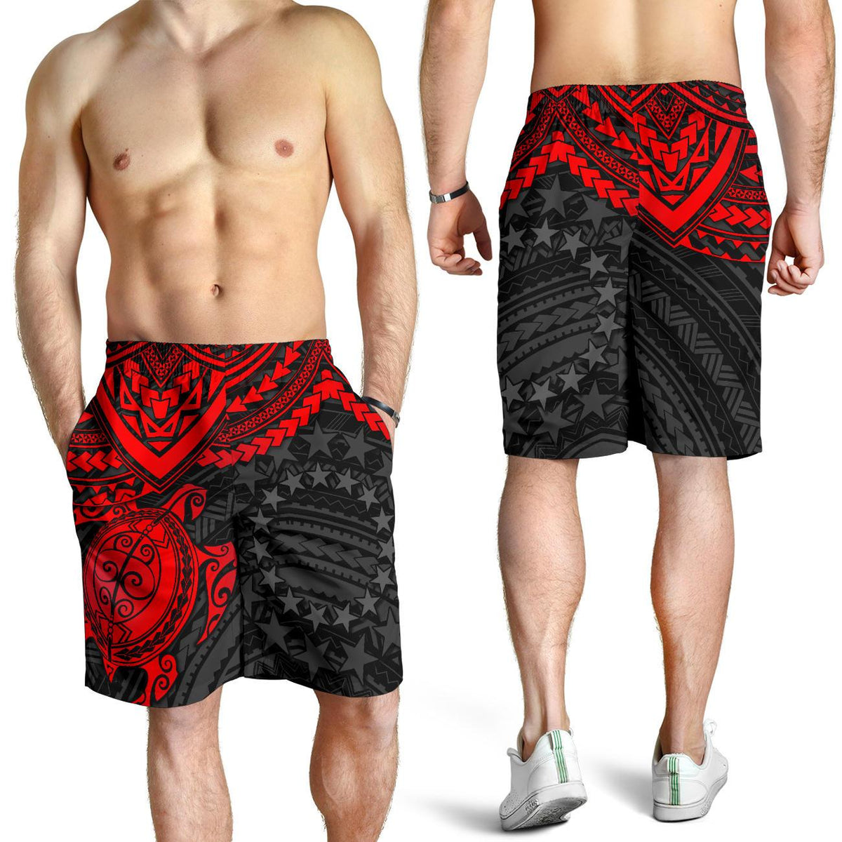 Cook Islands Polynesian Shorts (Men) - Red Turtle - Polynesian Pride