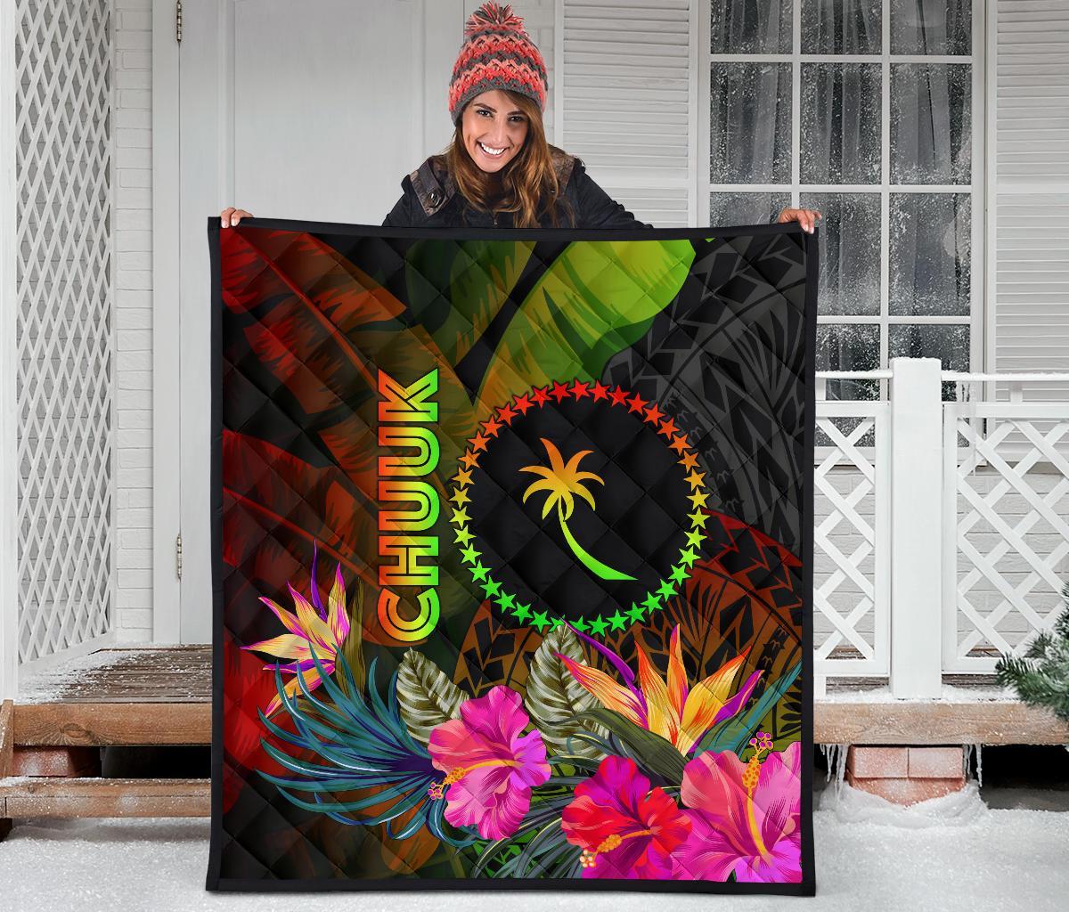Chuuk Polynesian Premium Quilt - Hibiscus and Banana Leaves - Polynesian Pride