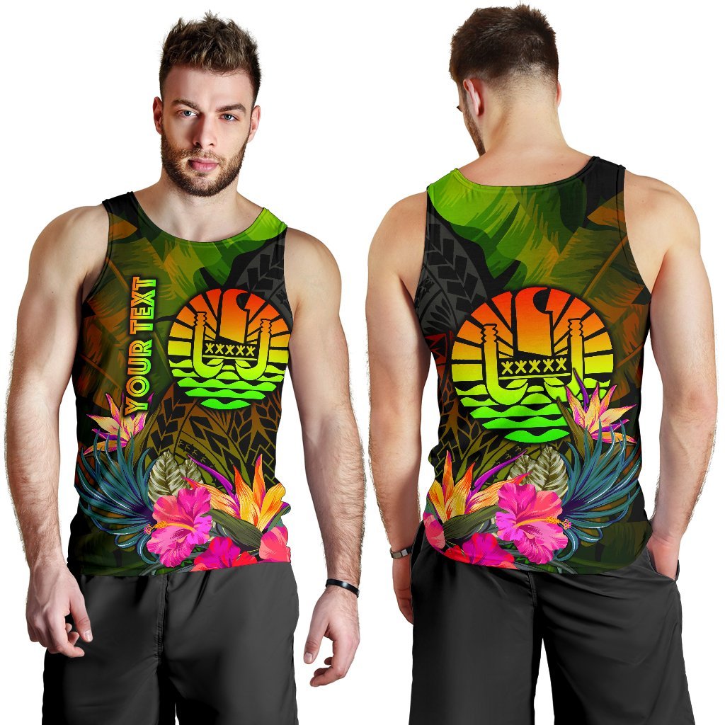 Tahiti Polynesian Personalised Men's Tank Top - Hibiscus and Banana Leaves - Polynesian Pride