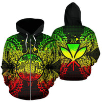 Polynesian Hawaii All Over Zip up Hoodie Map Turtle Reggae Unisex Reggae - Polynesian Pride