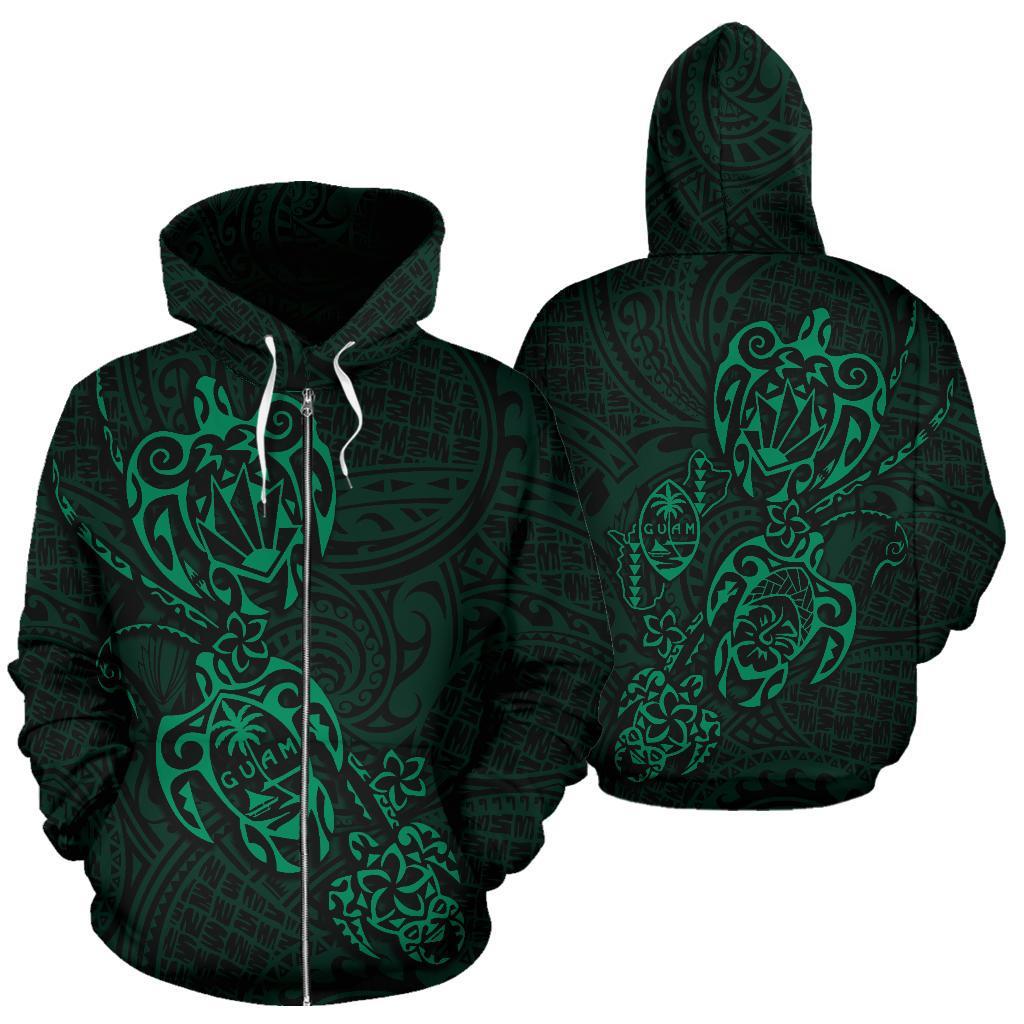 Zip up Hoodie Guam Family Turtles Map Polynesian Green Unisex Green - Polynesian Pride