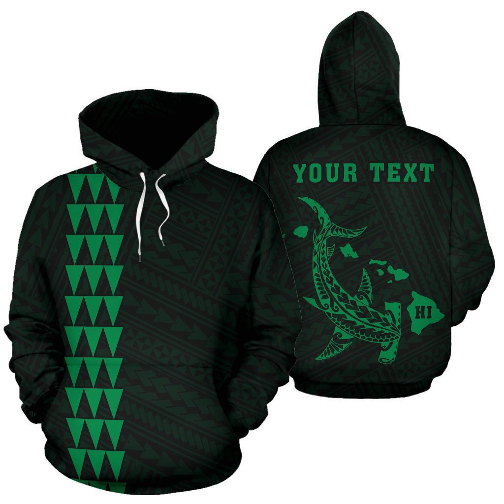 Polynesian Kakau Hammerhead Shark Map of Hawaii Custom Hoodie Green Unisex Green - Polynesian Pride