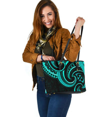 New Zealand Maori Mangopare Small Leather Tote Polynesian - Turquoise - Polynesian Pride