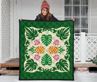 Hawaiian Pineapple Hibiscus Pattern Premium Quilt - Burgundy - Argu Style - AH - Polynesian Pride
