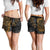 Tahiti Polynesian Women Shorts - Gold Turtle Hibiscus Flowing - Polynesian Pride