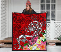 Polynesian Premium Quilt - Turtle Plumeria Red Color - Polynesian Pride