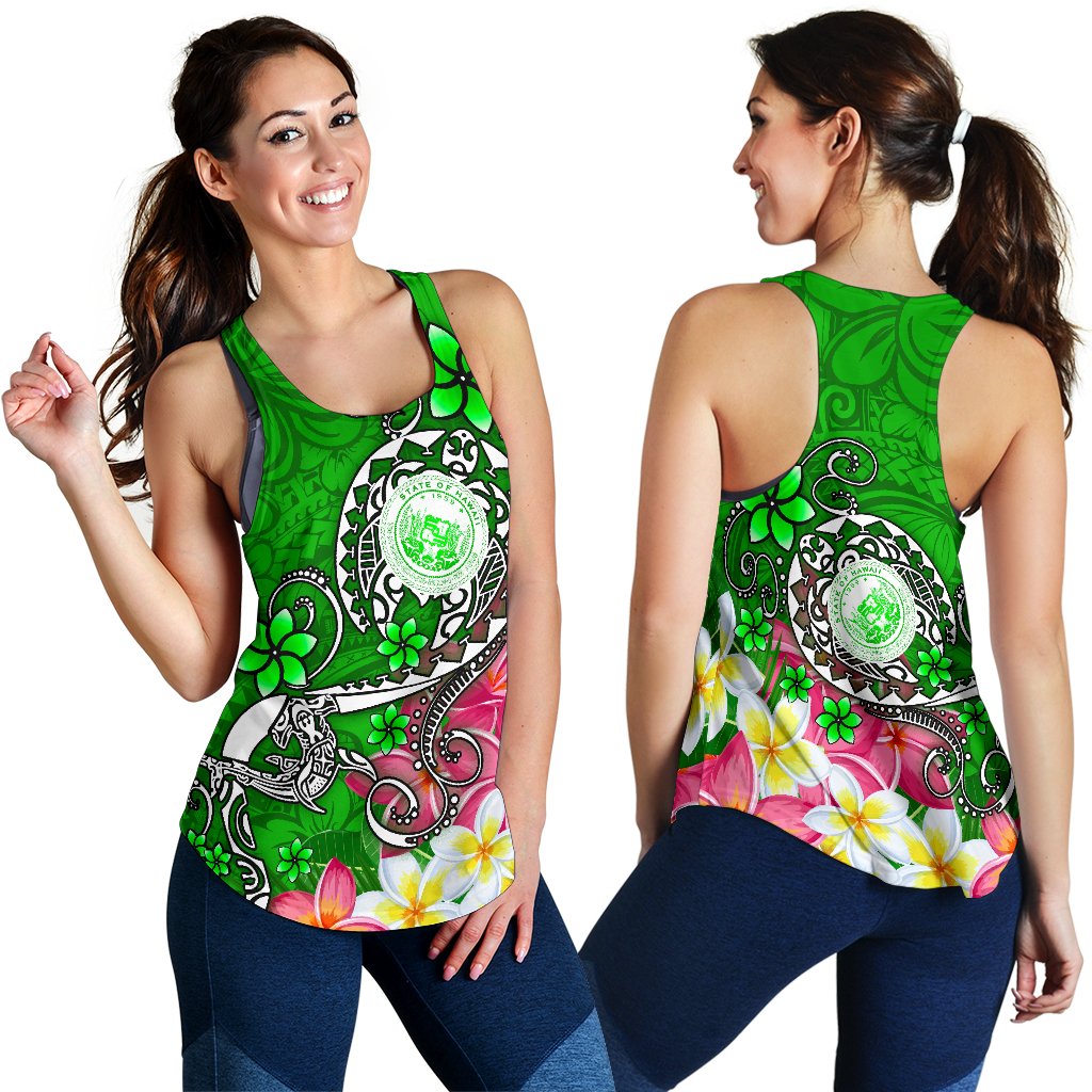 Hawaii Polynesian Women's Racerback Tank - Hawaii Seal With Turtle Plumeria (Green) Green - Polynesian Pride