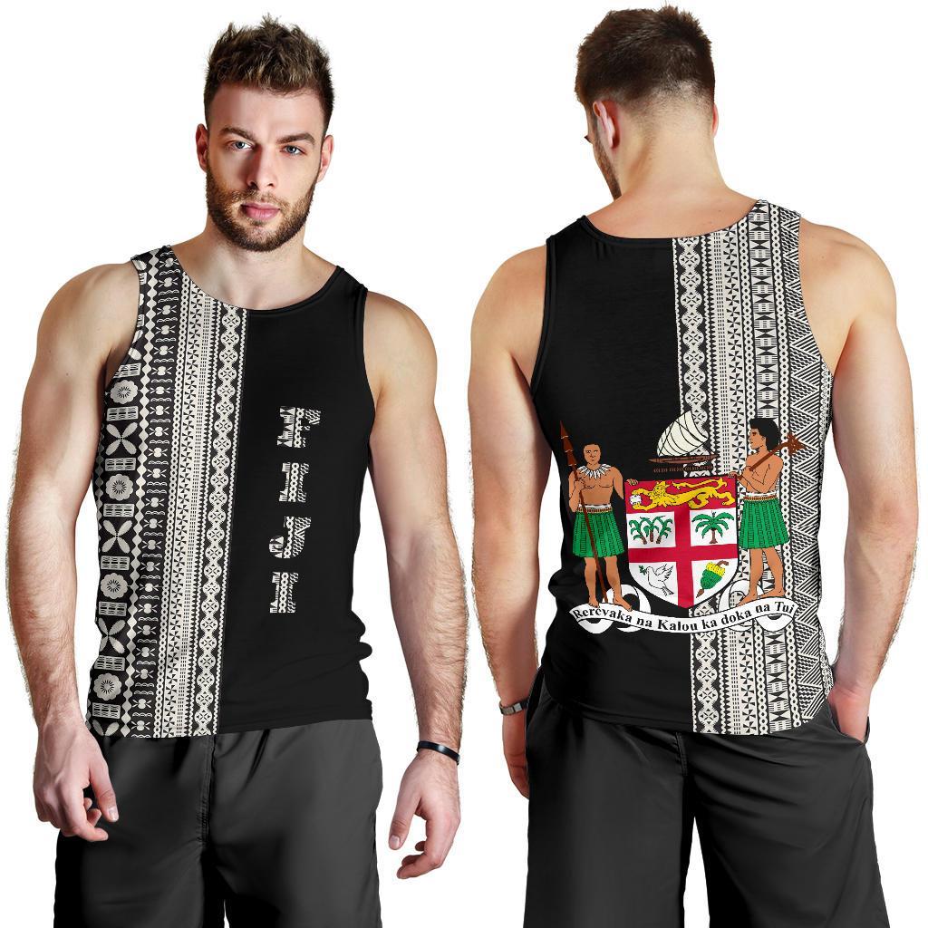 Fiji Men's Tank Top Tapa Half With Coat Of Arms TH1 - Polynesian Pride