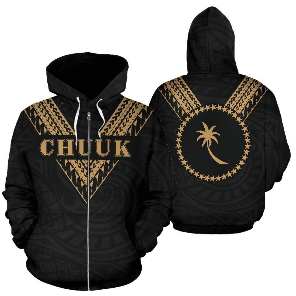 Chuuk All Over Zip up Hoodie Gold Sailor Style Unisex Black - Polynesian Pride