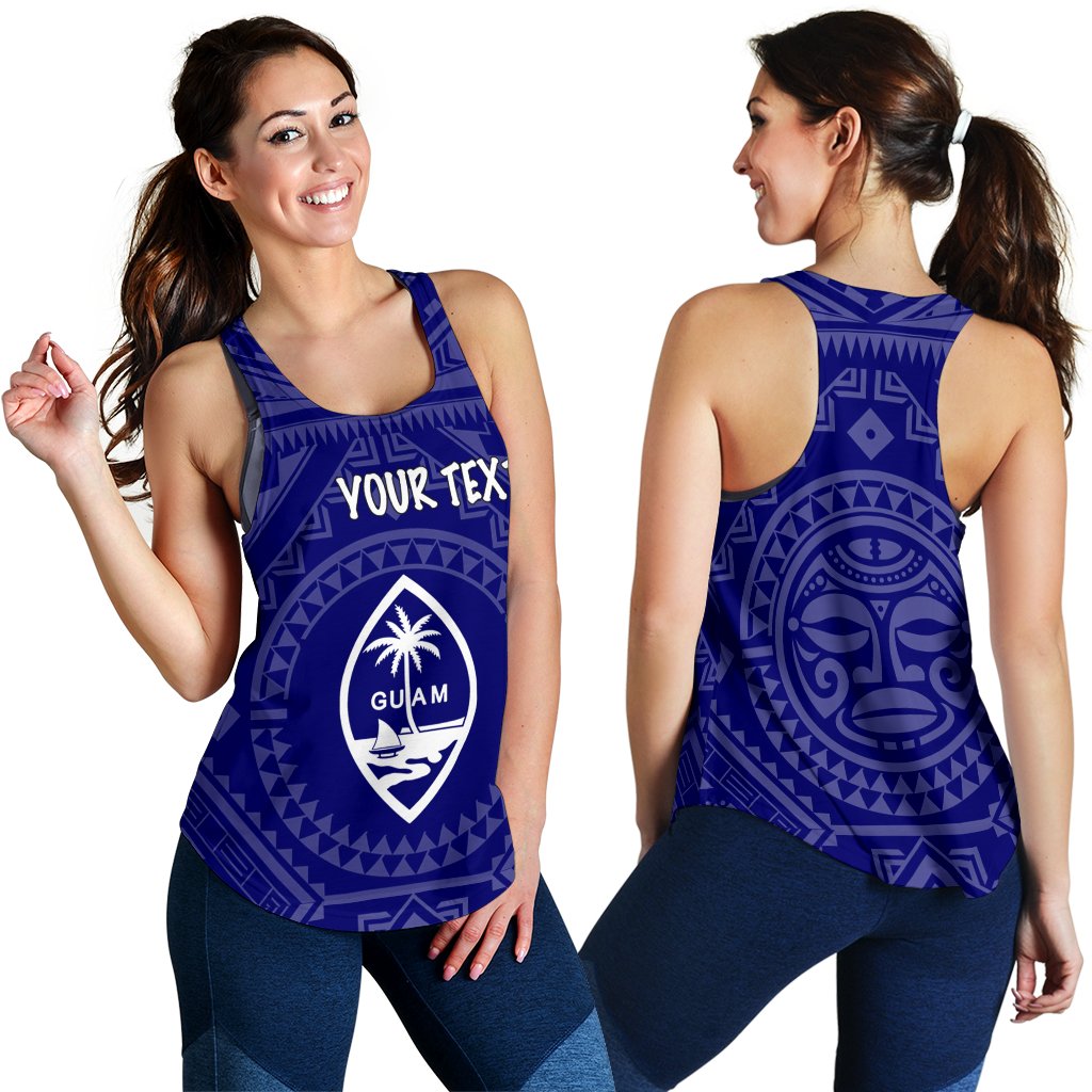 Guam Personalised Women's Racerback Tank - Guam Seal With Polynesian Tattoo Style (Blue) - Polynesian Pride