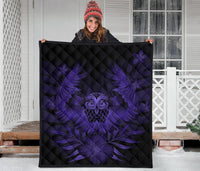 Hawaii Owl Hibiscus Plumeria Premium Quilt - Purple - Polynesian Pride
