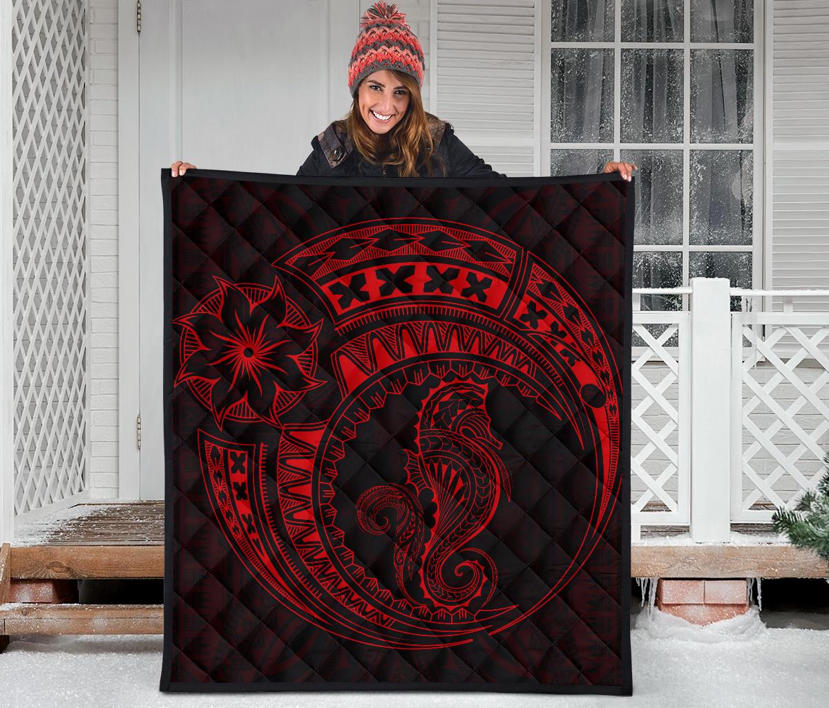 Polynesian Quilt - Polynesian Red Seahorse Tattoo - Polynesian Pride