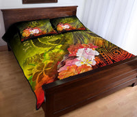 Pohnpei Custom Personalised Quilt Bed Set - Humpback Whale with Tropical Flowers (Yellow) - Polynesian Pride
