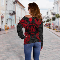 Niue Polynesian Shoulder Sweater Map Red - Polynesian Pride
