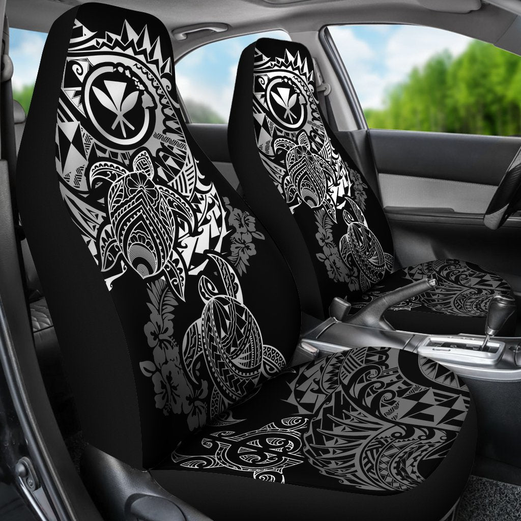 Hawaii Polynesian Seat Covers - Kanaka Maoli Turtle Tattoo Gray Hibiscus Turtle Flowing - Polynesian Pride