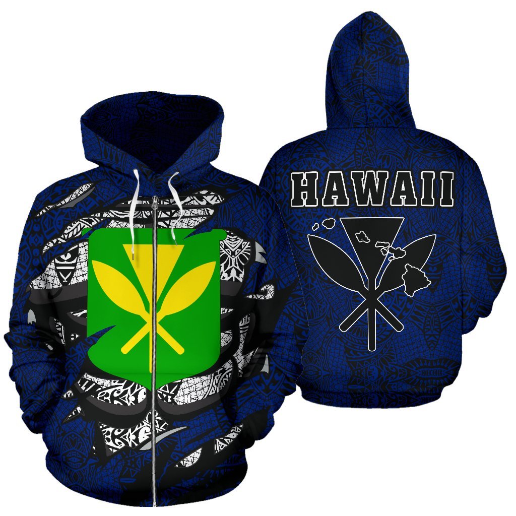 Polynesian Kanaka Maoli Hawaii Zip Hoodie Blue Unisex Blue - Polynesian Pride
