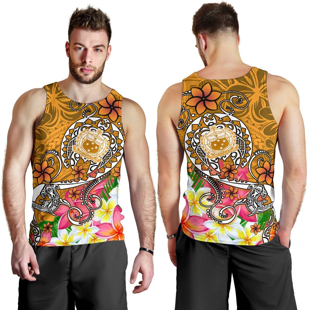 Samoa Men's Tank Top - Turtle Plumeria (Gold) - Polynesian Pride